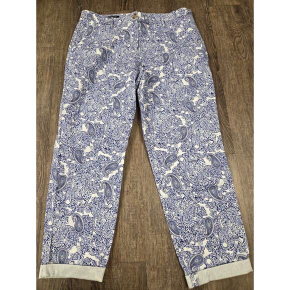 Talbots Pants - Talbots Blue Paisley Cuffed Relaxed Chino Pants Size 10